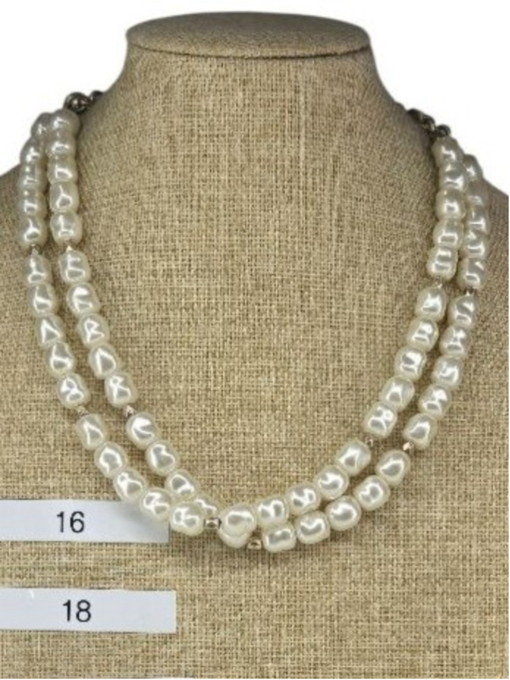NWT Chico's Necklace Faux Pearl Double Strand White Goldtone Medallion Key Charm - Picture 4 of 13
